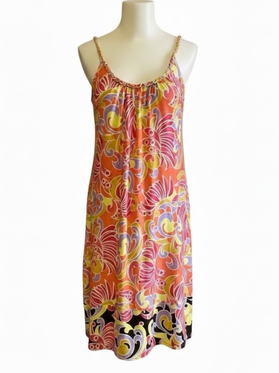 MSK Dresses & Skirts - MSK Retro Psychedelic Print Shift Dress Chain Strap Pink Orange Small